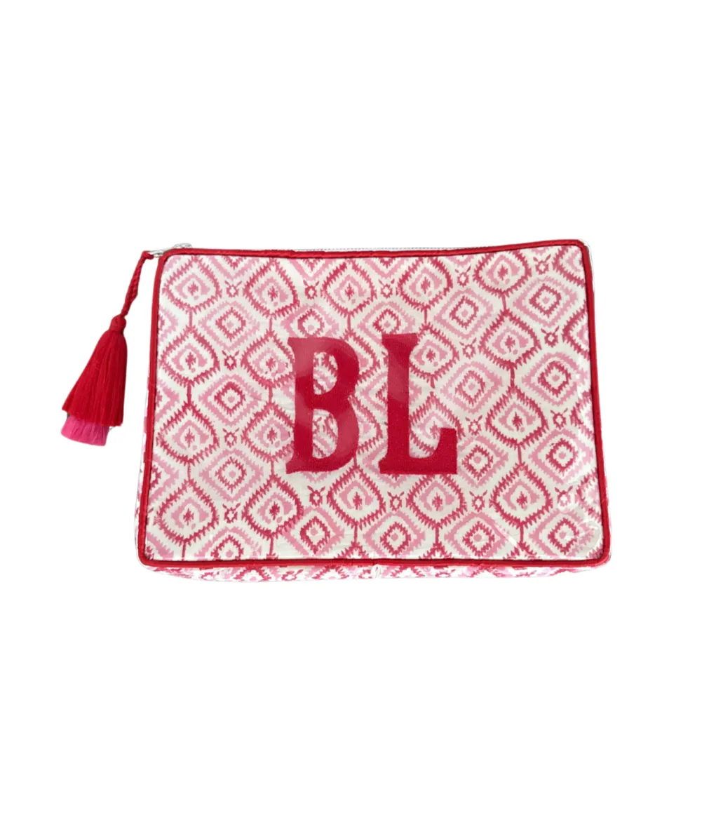 The OG India Bag - Pink and Red Blockprint - Monogrammed