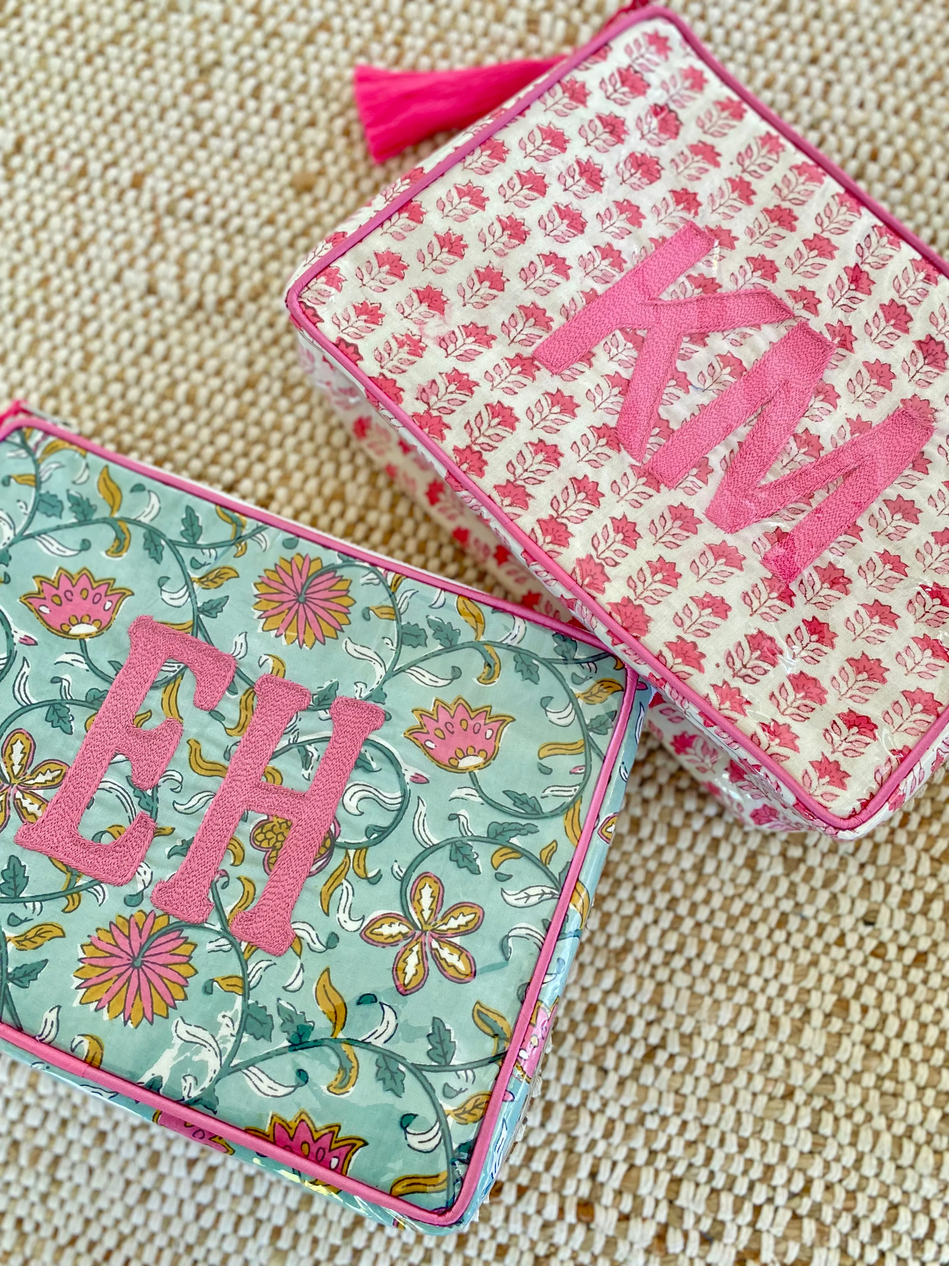 The OG India Bag - Seafoam and Pink - Monogrammed