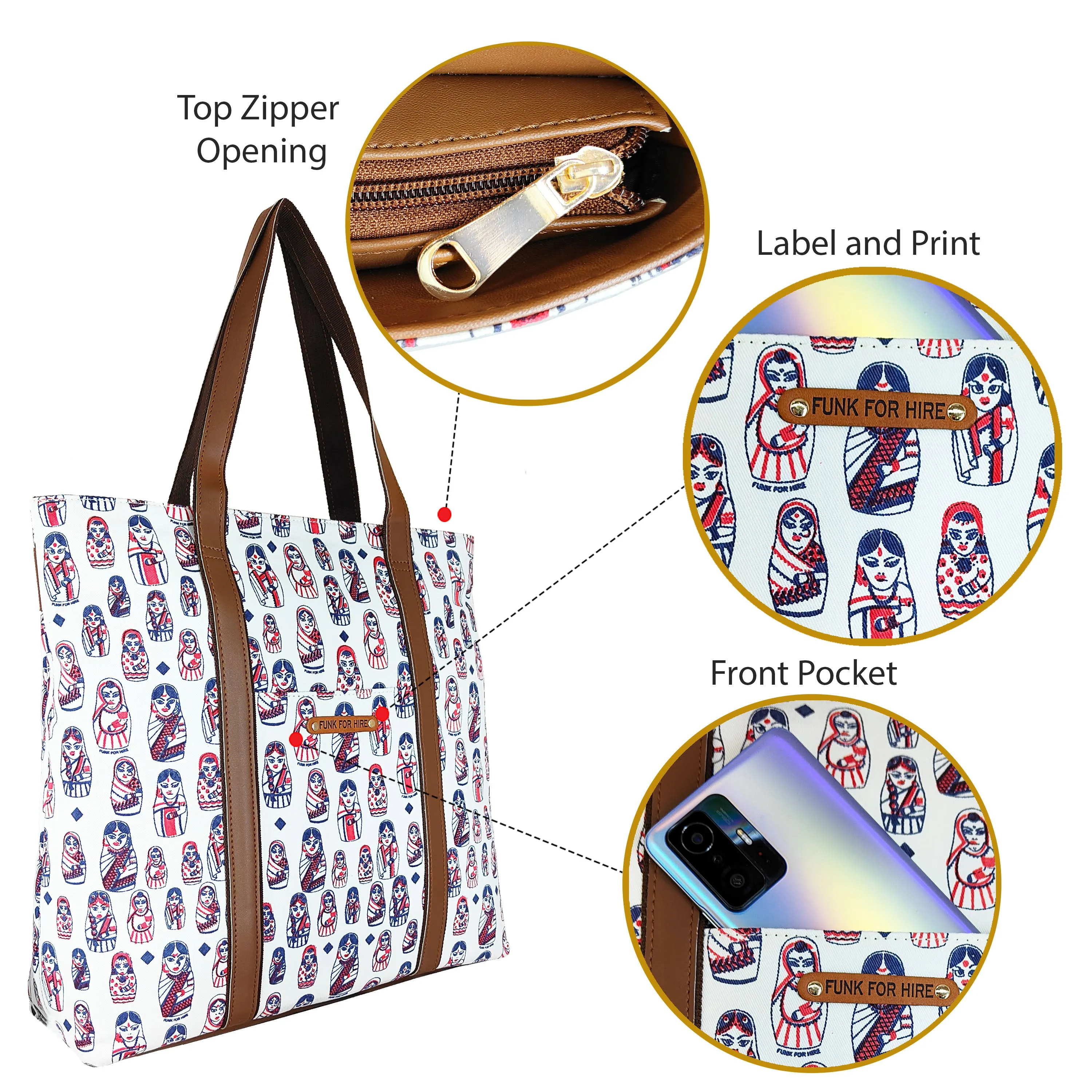 Tote Handbag  Doll White 13.3"
