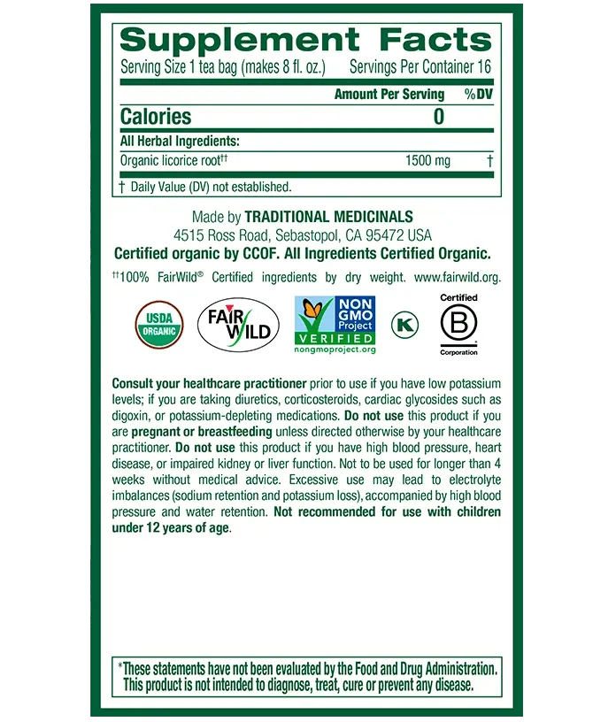 Traditional Medicinals - Organic Licorice Root Tea, 16 Bags