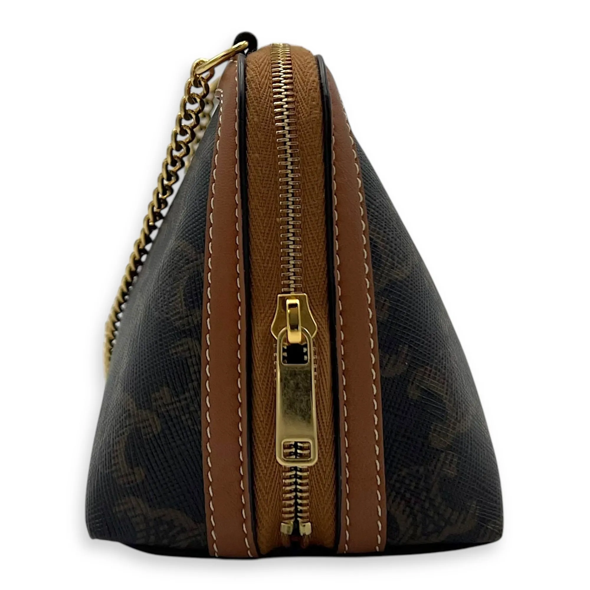 Triomphe Crossbody Bag Brown in Coated Canvas, Gold hardware