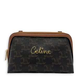 Triomphe Crossbody Bag Brown in Coated Canvas, Gold hardware