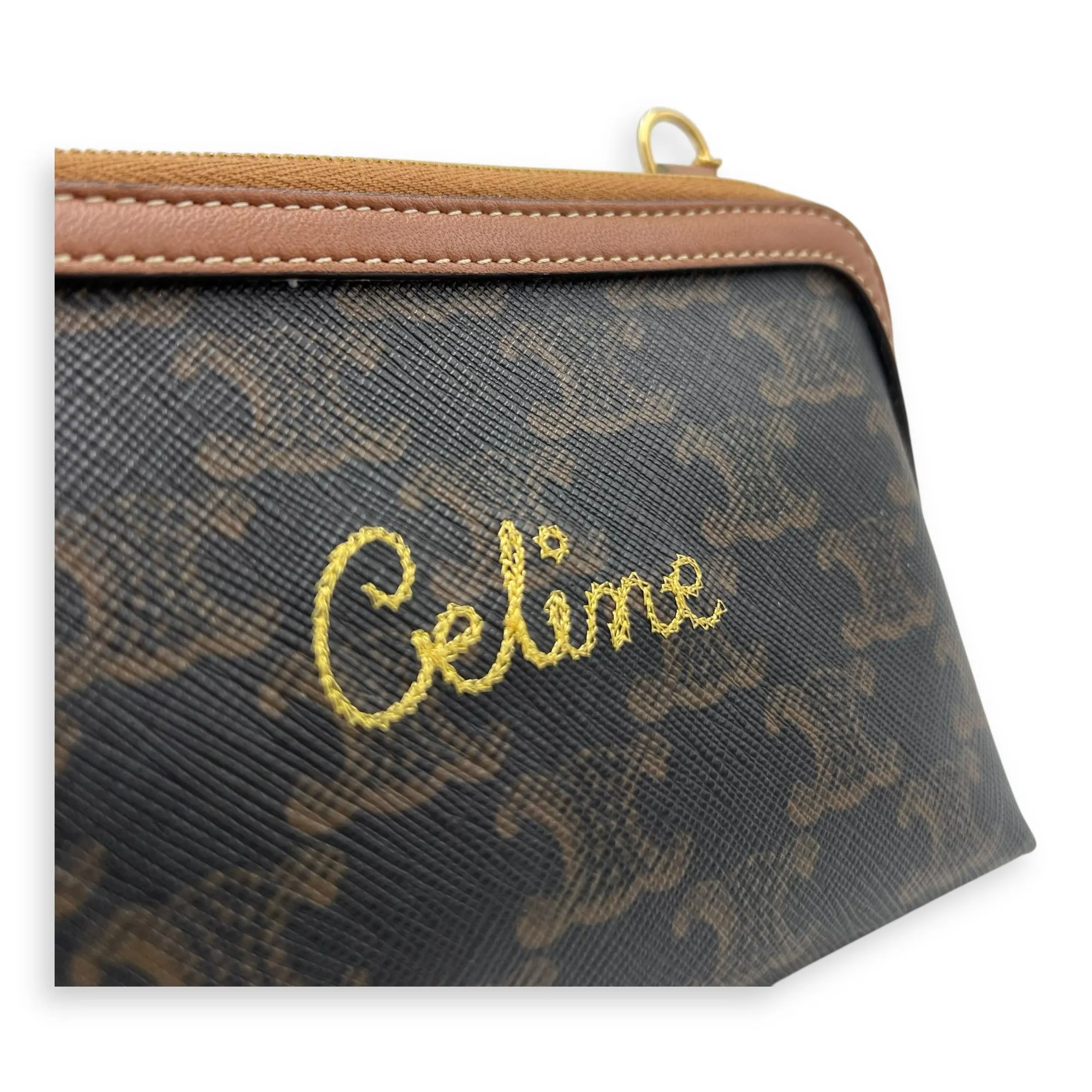Triomphe Crossbody Bag Brown in Coated Canvas, Gold hardware