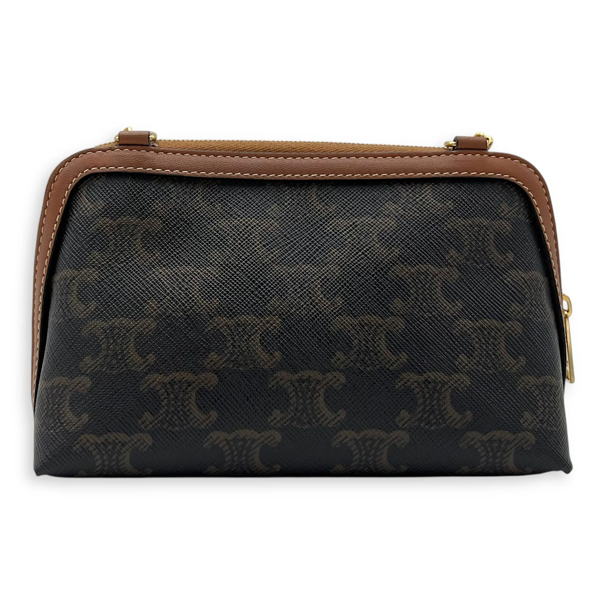 Triomphe Crossbody Bag Brown in Coated Canvas, Gold hardware