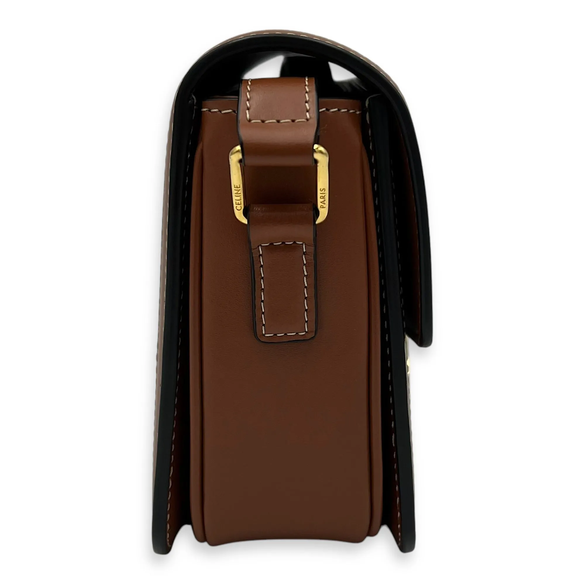 Triomphe Teen Brown Crossbody Bag in Coated Canvas, Gold hardware