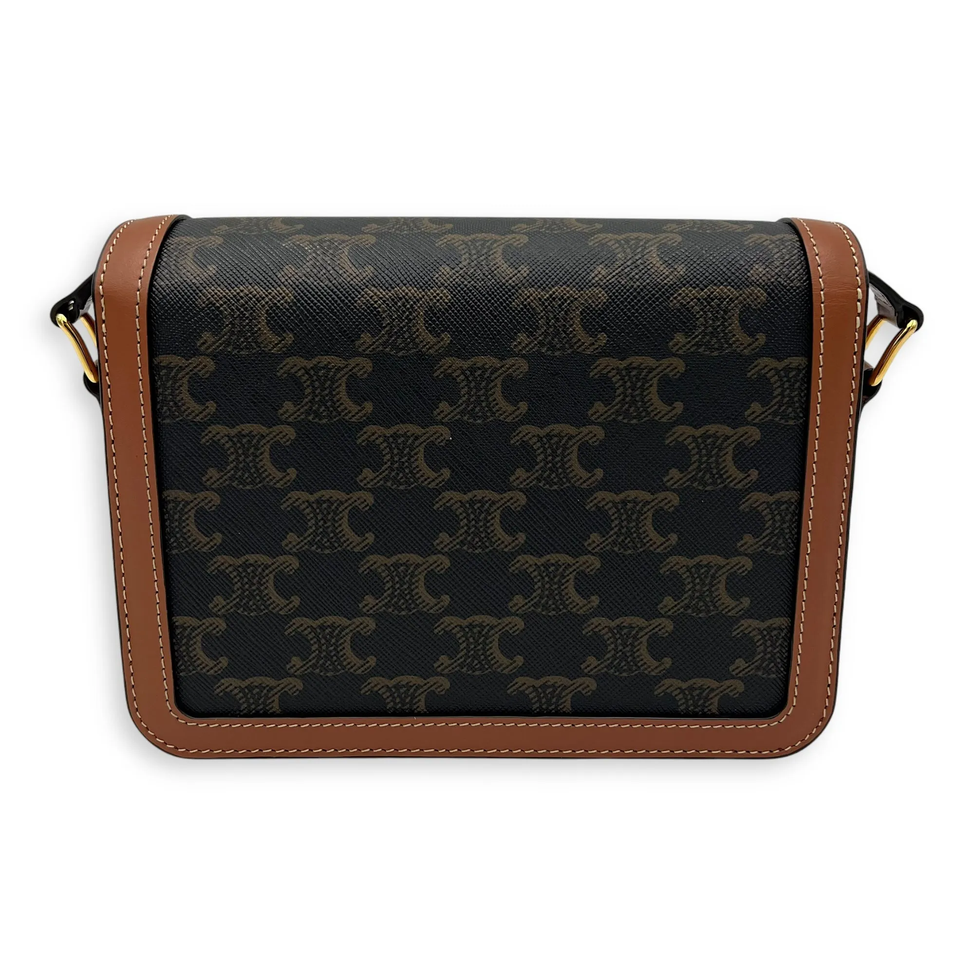 Triomphe Teen Brown Crossbody Bag in Coated Canvas, Gold hardware