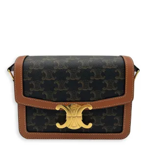 Triomphe Teen Brown Crossbody Bag in Coated Canvas, Gold hardware