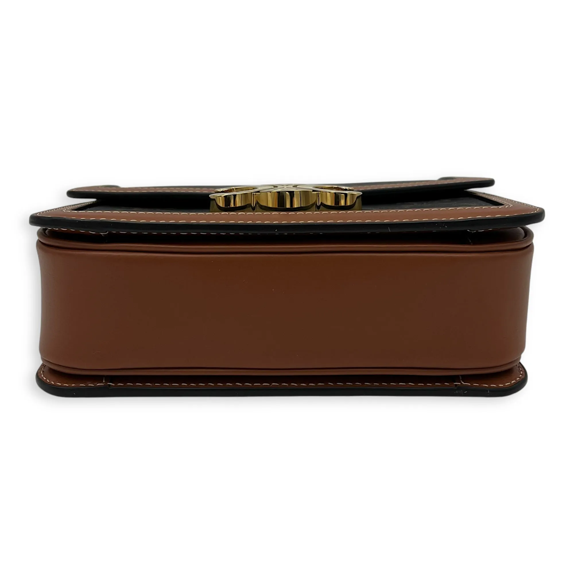 Triomphe Teen Brown Crossbody Bag in Coated Canvas, Gold hardware