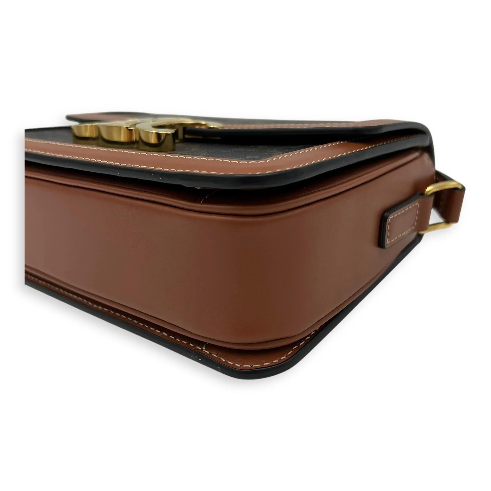 Triomphe Teen Brown Crossbody Bag in Coated Canvas, Gold hardware