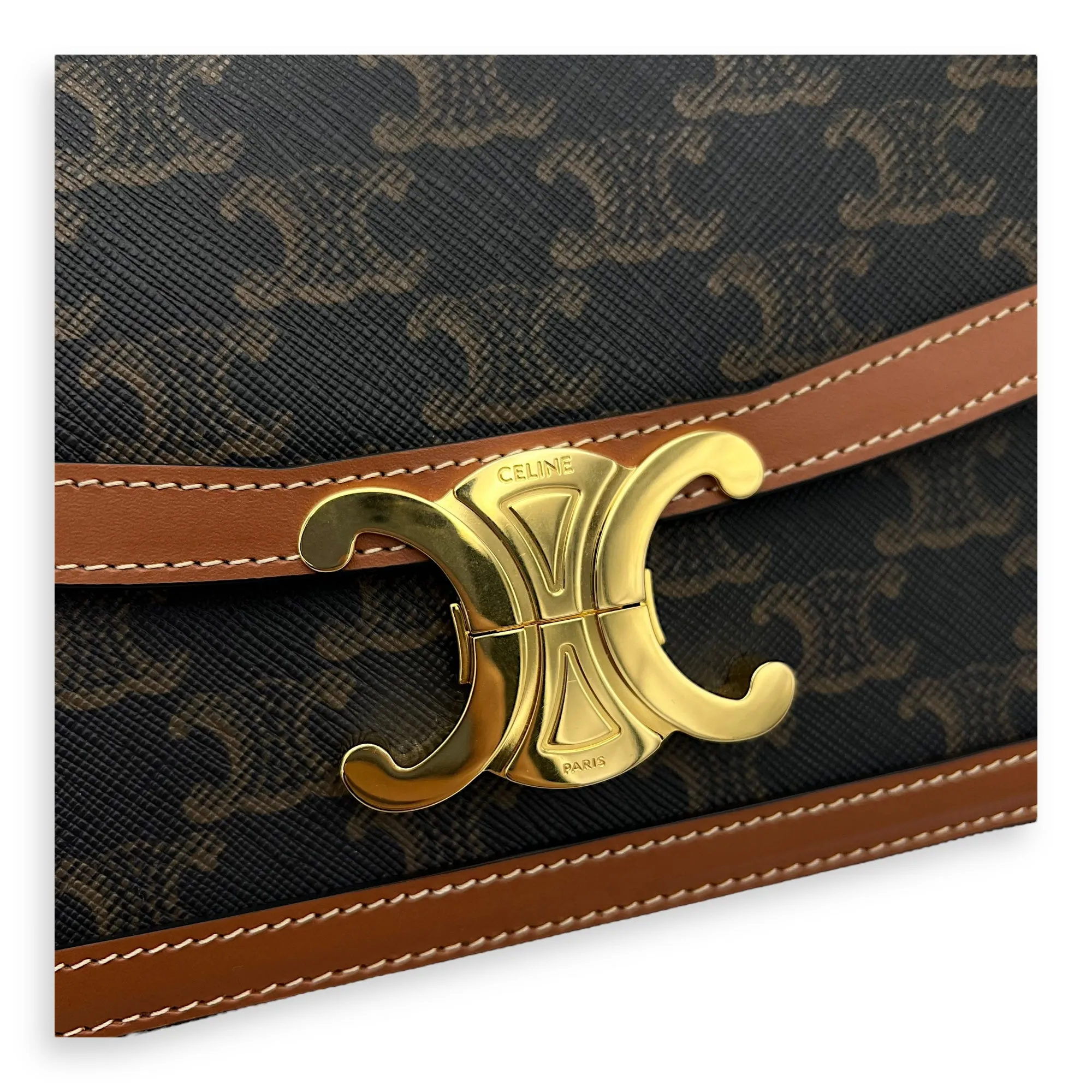 Triomphe Teen Brown Crossbody Bag in Coated Canvas, Gold hardware