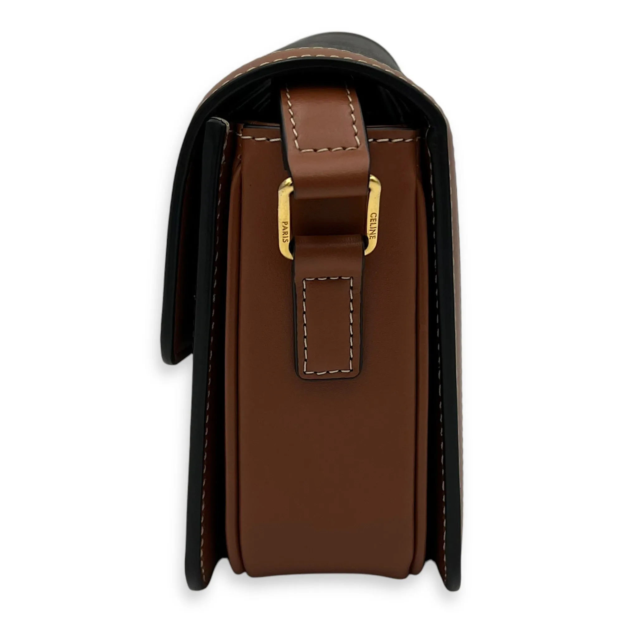 Triomphe Teen Brown Crossbody Bag in Coated Canvas, Gold hardware