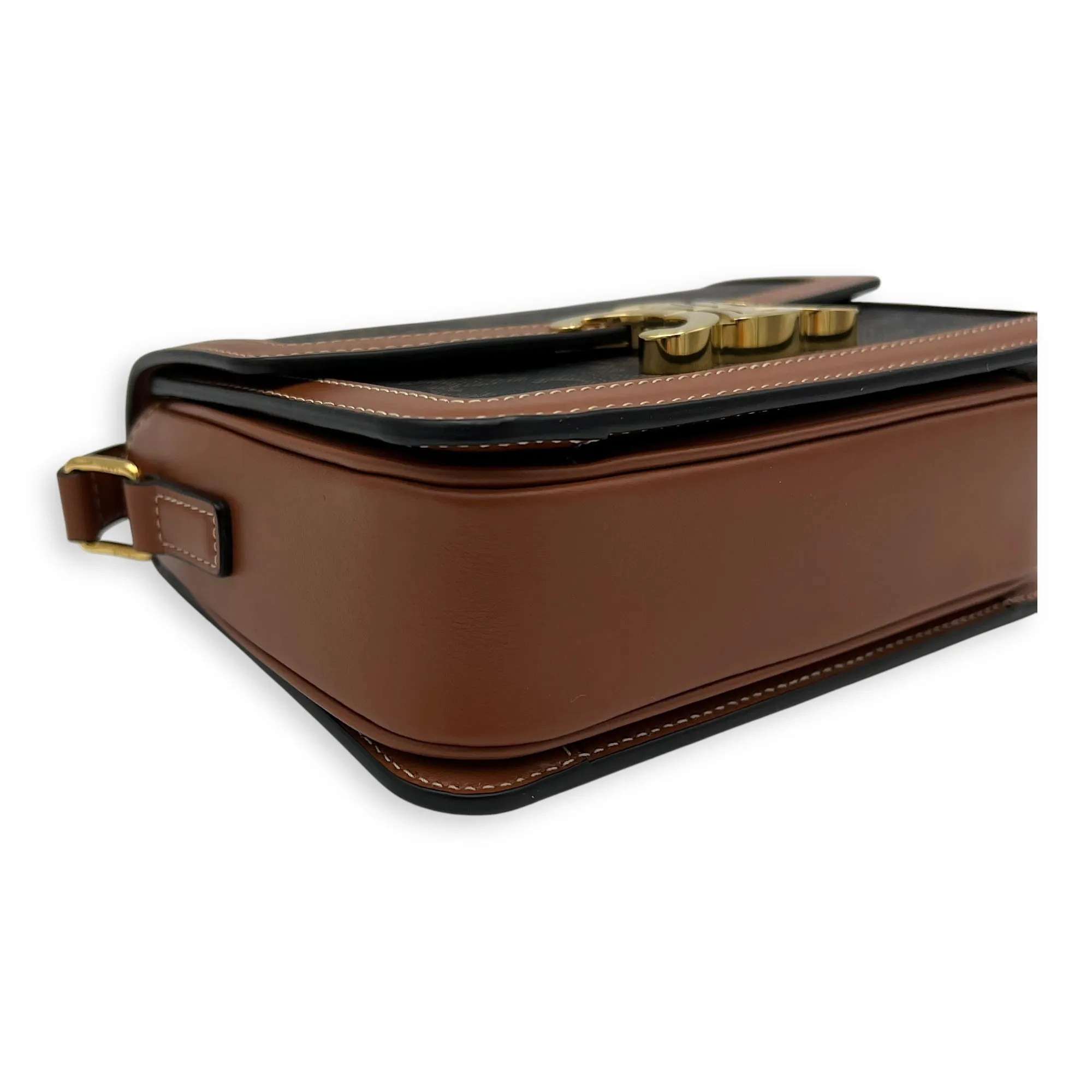 Triomphe Teen Brown Crossbody Bag in Coated Canvas, Gold hardware