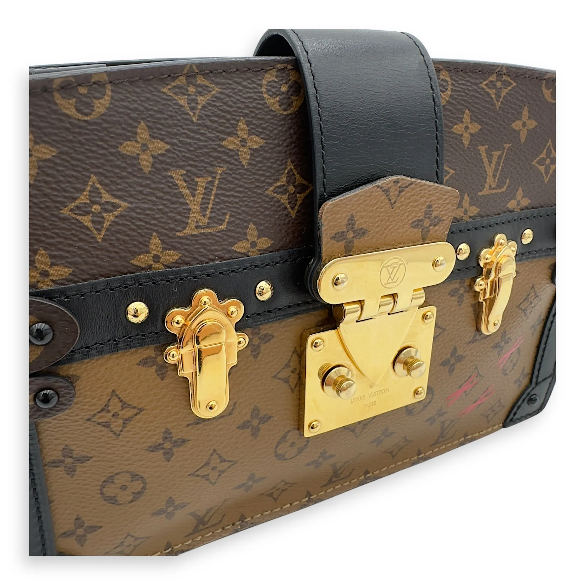 Trunk Clutch 2 Way Brown Crossbody Bag in Coated Canvas, Gold hardware