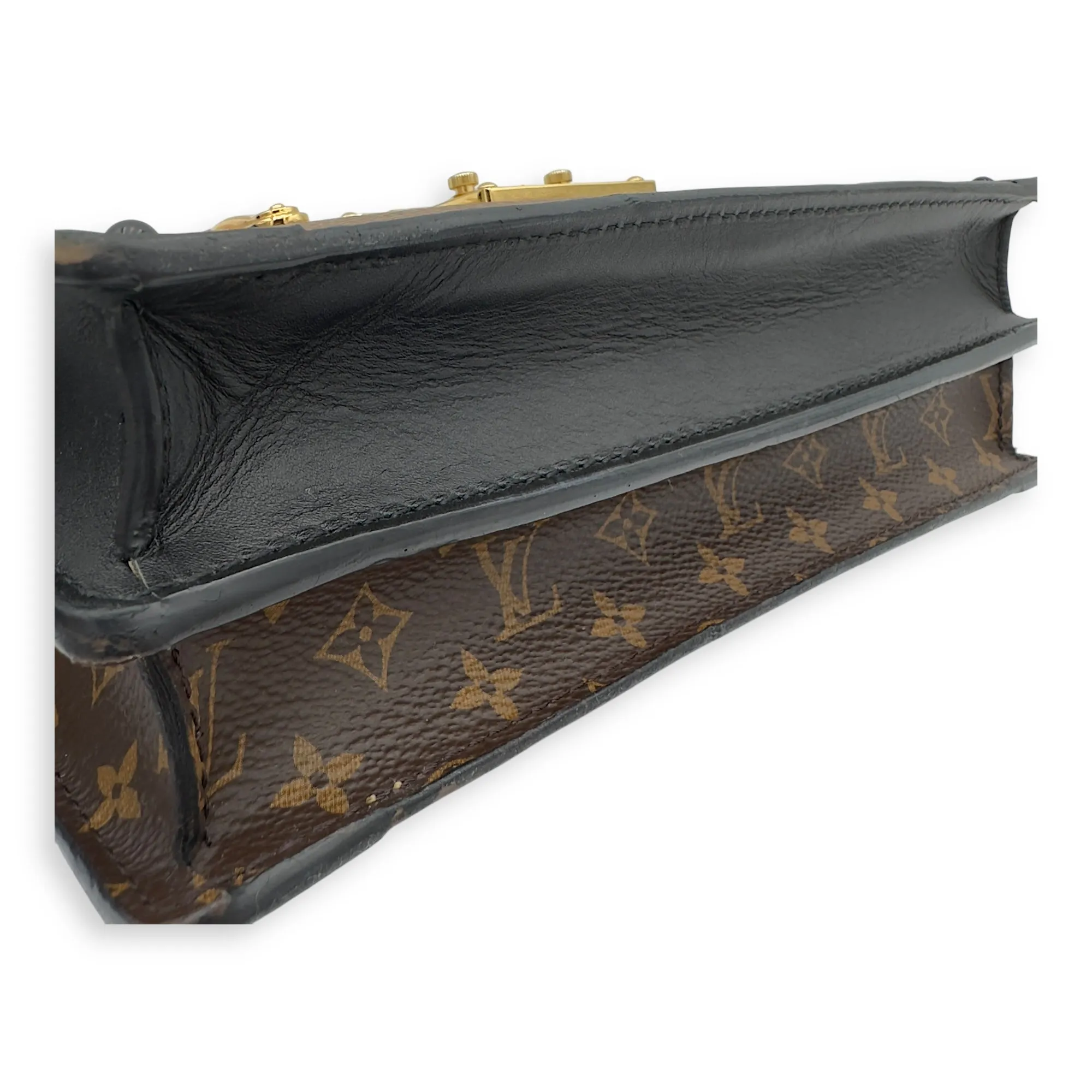 Trunk Clutch 2 Way Brown Crossbody Bag in Coated Canvas, Gold hardware