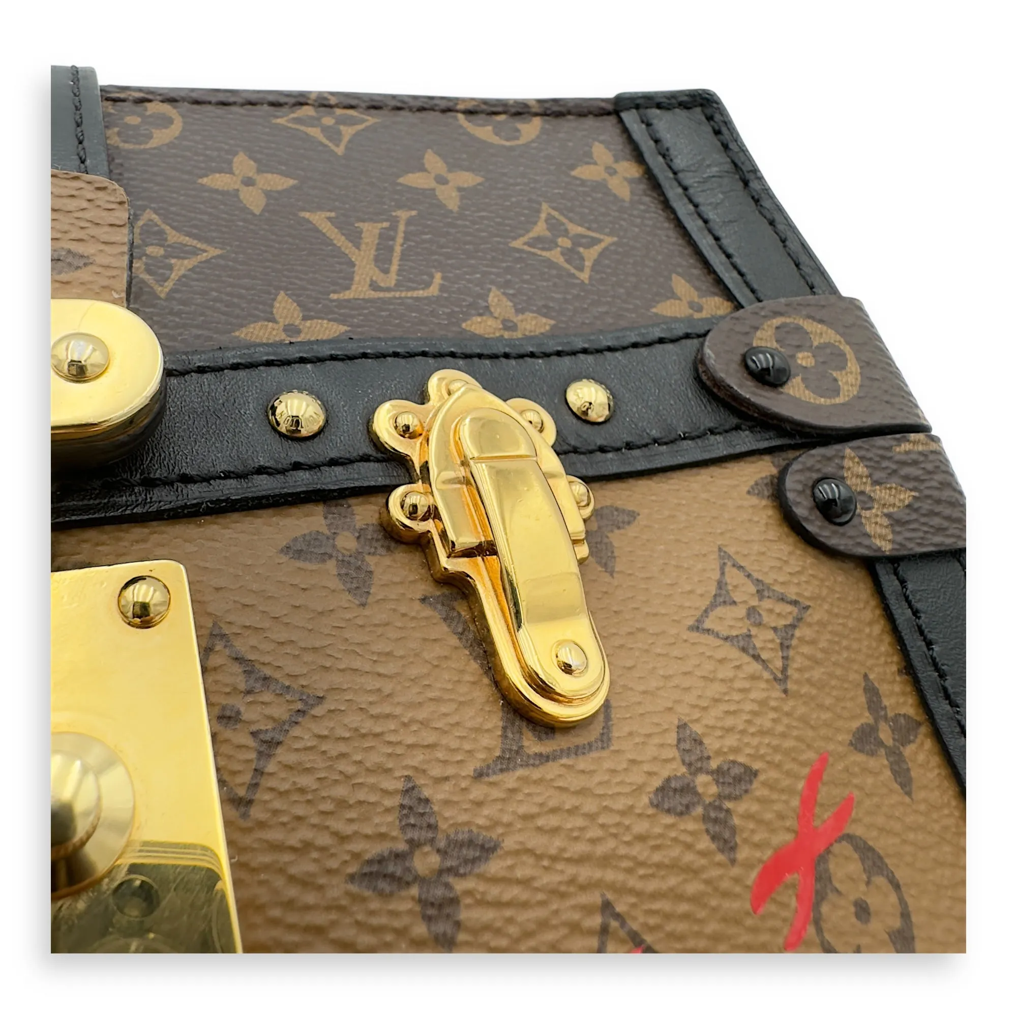 Trunk Clutch 2 Way Brown Crossbody Bag in Coated Canvas, Gold hardware