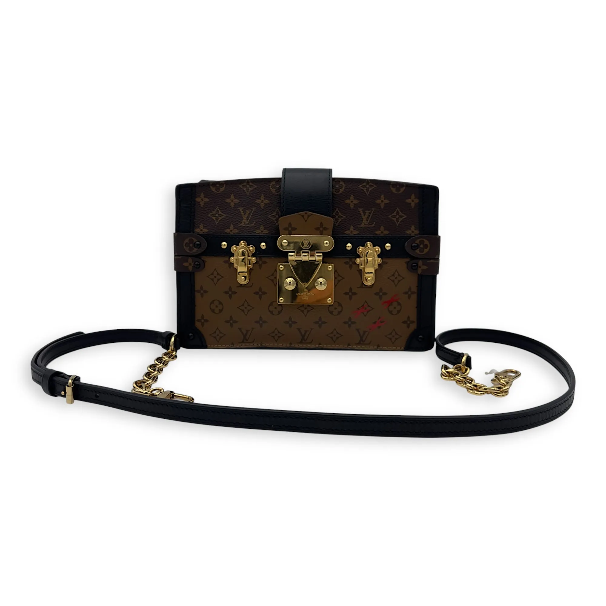 Trunk Clutch 2 Way Brown Crossbody Bag in Coated Canvas, Gold hardware