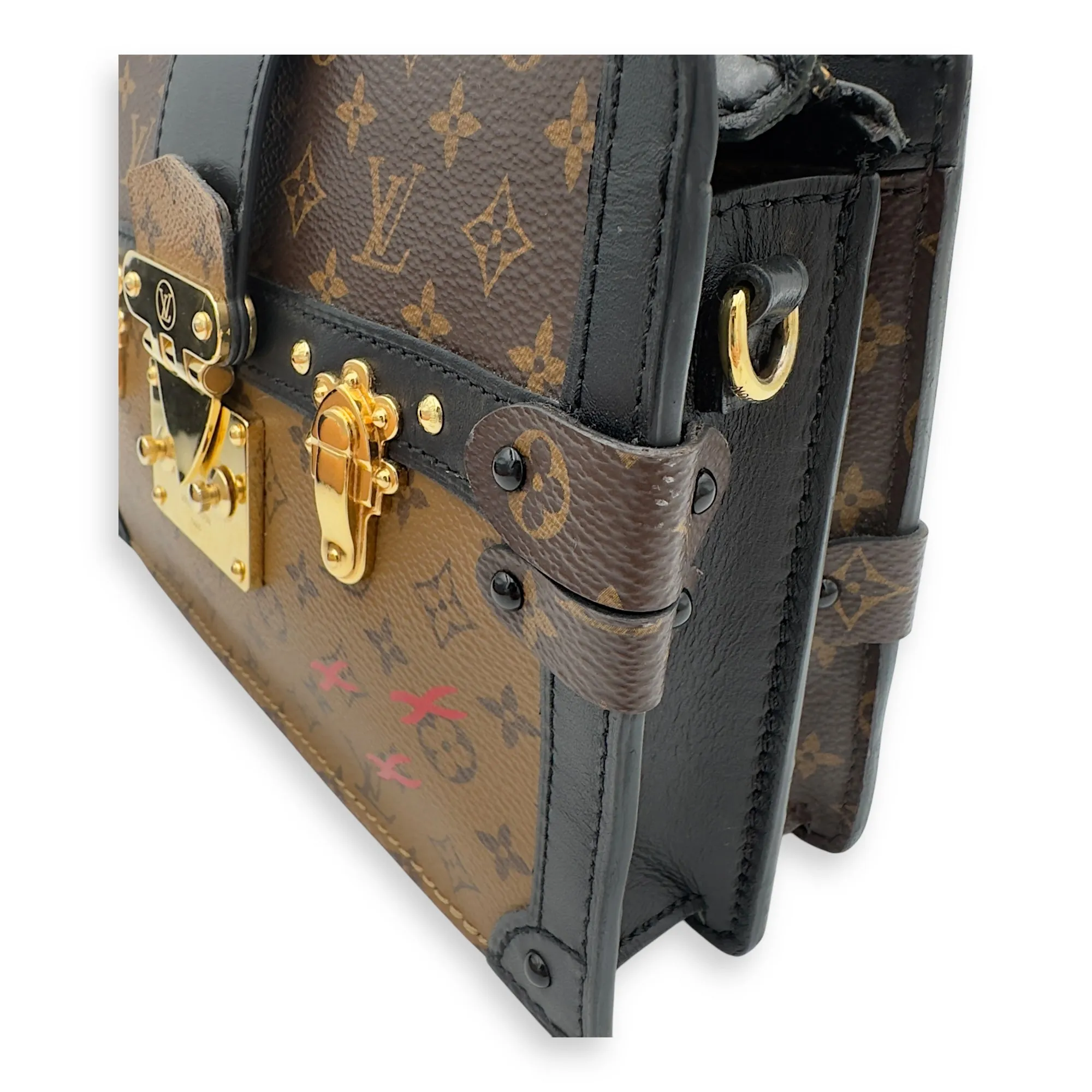 Trunk Clutch 2 Way Brown Crossbody Bag in Coated Canvas, Gold hardware