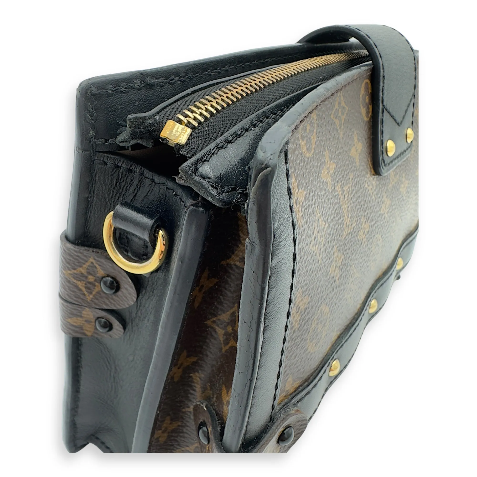 Trunk Clutch 2 Way Brown Crossbody Bag in Coated Canvas, Gold hardware