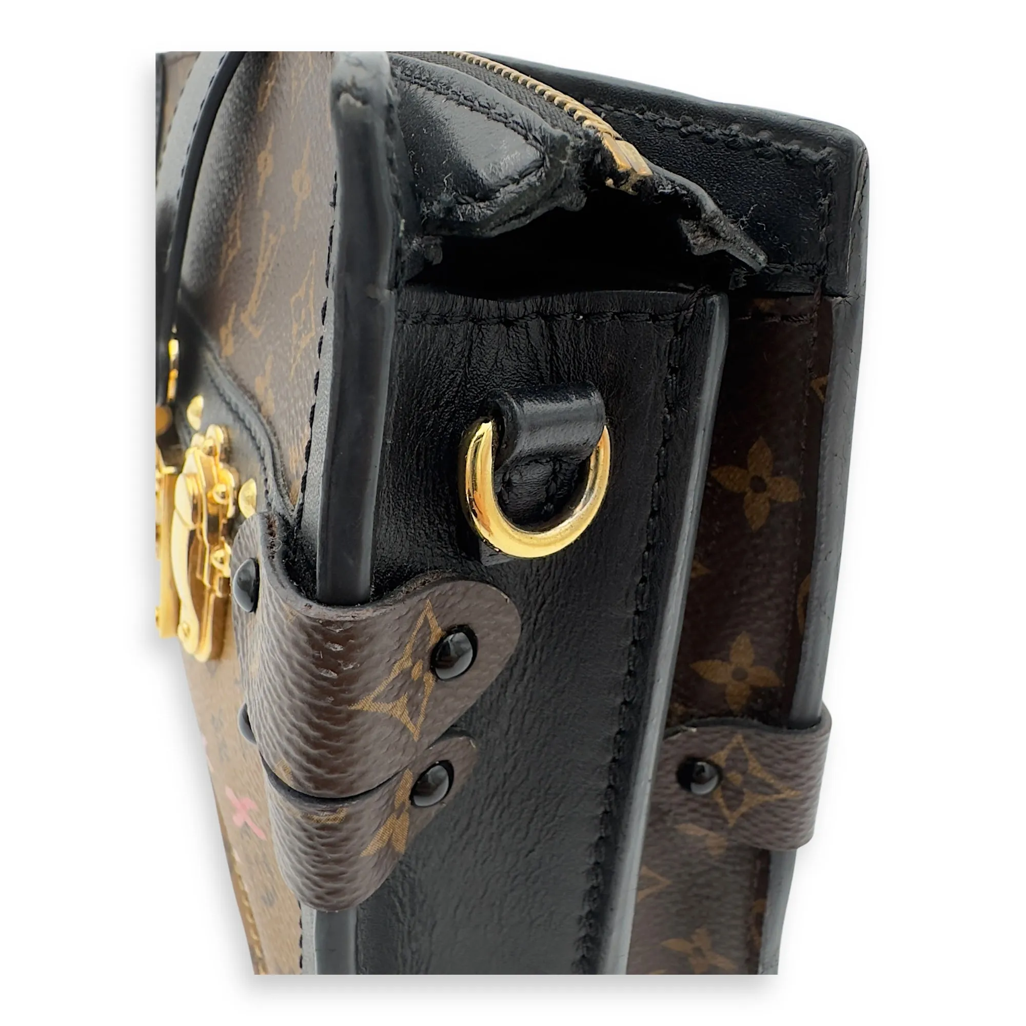 Trunk Clutch 2 Way Brown Crossbody Bag in Coated Canvas, Gold hardware