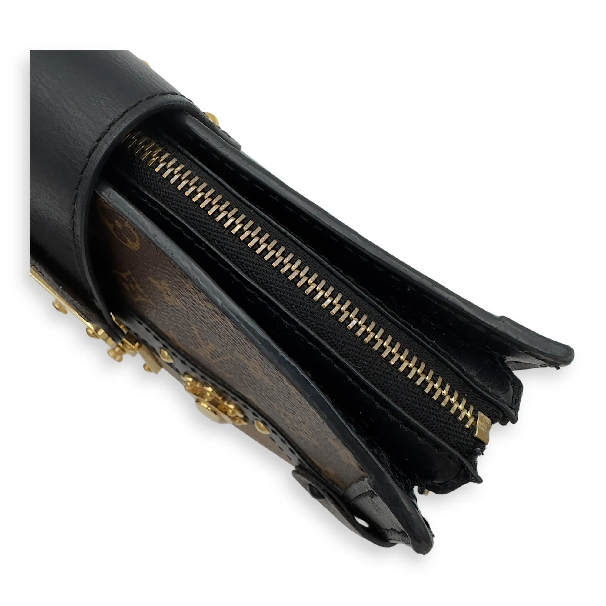 Trunk Clutch 2 Way Brown Crossbody Bag in Coated Canvas, Gold hardware