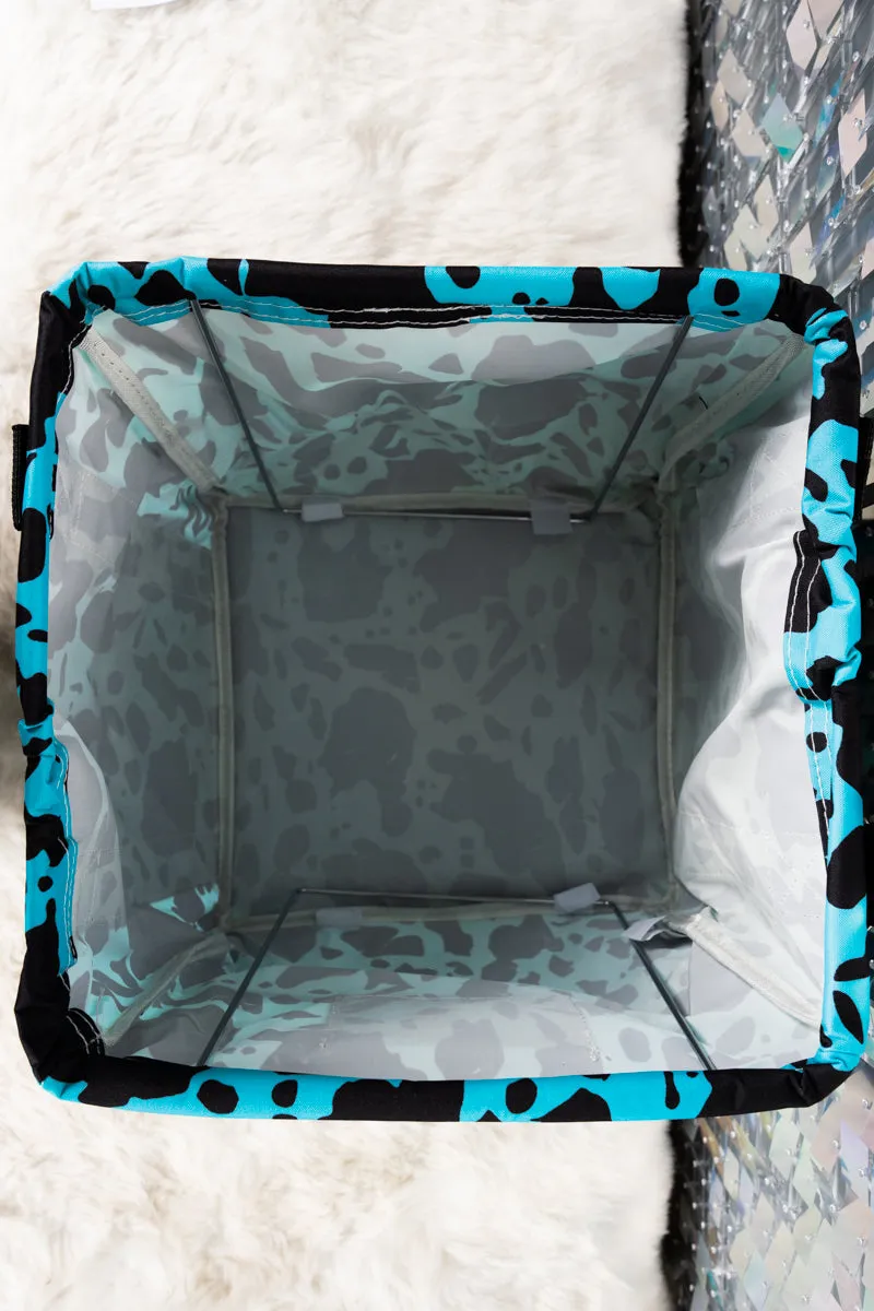 Turquoise Milkin' It Mini Collapsible Haul-It-All Basket with Mesh Pockets