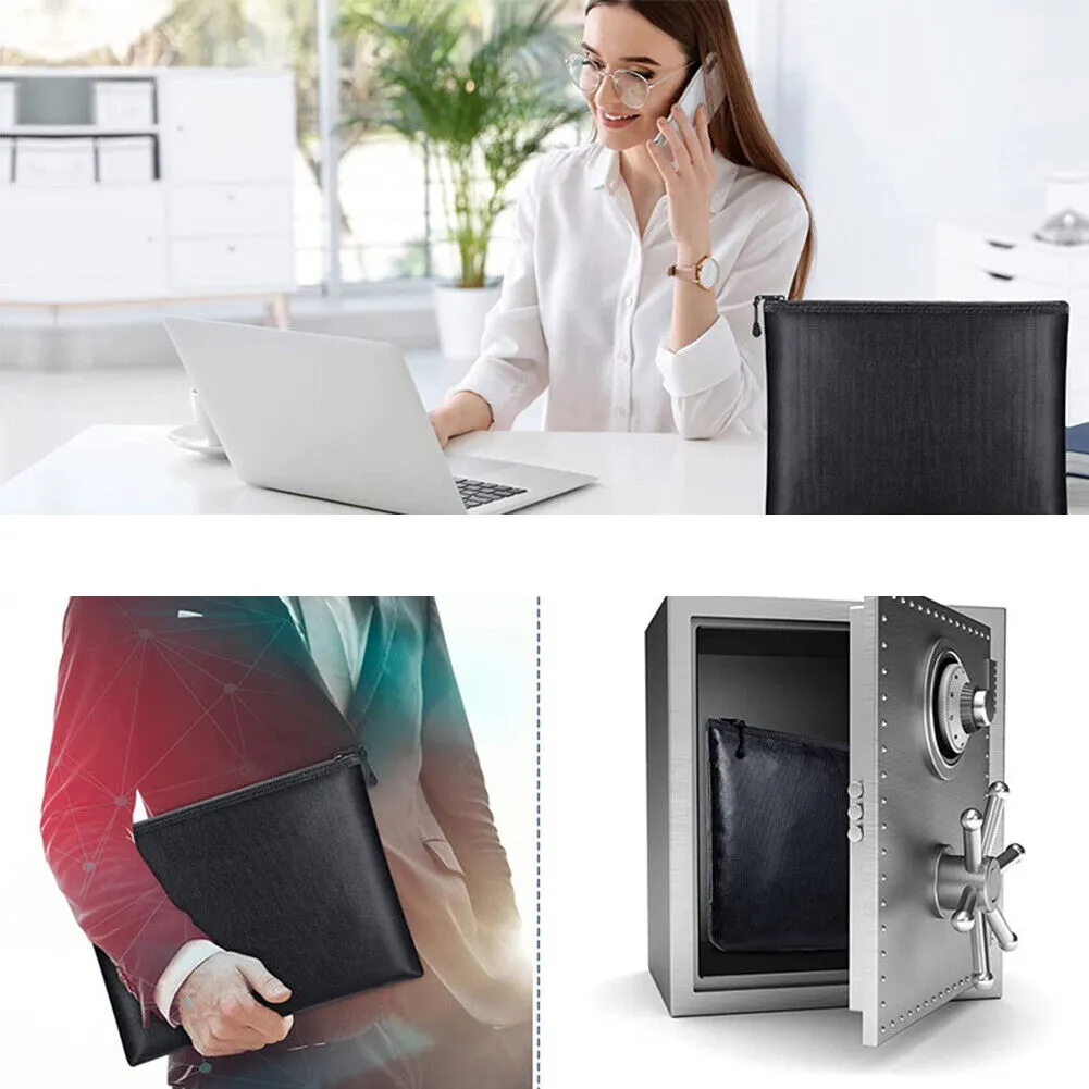 US 2 Pc 2000℉ Fire Proof money Bag Fireproof Document Pouch Waterproof Safe Cash