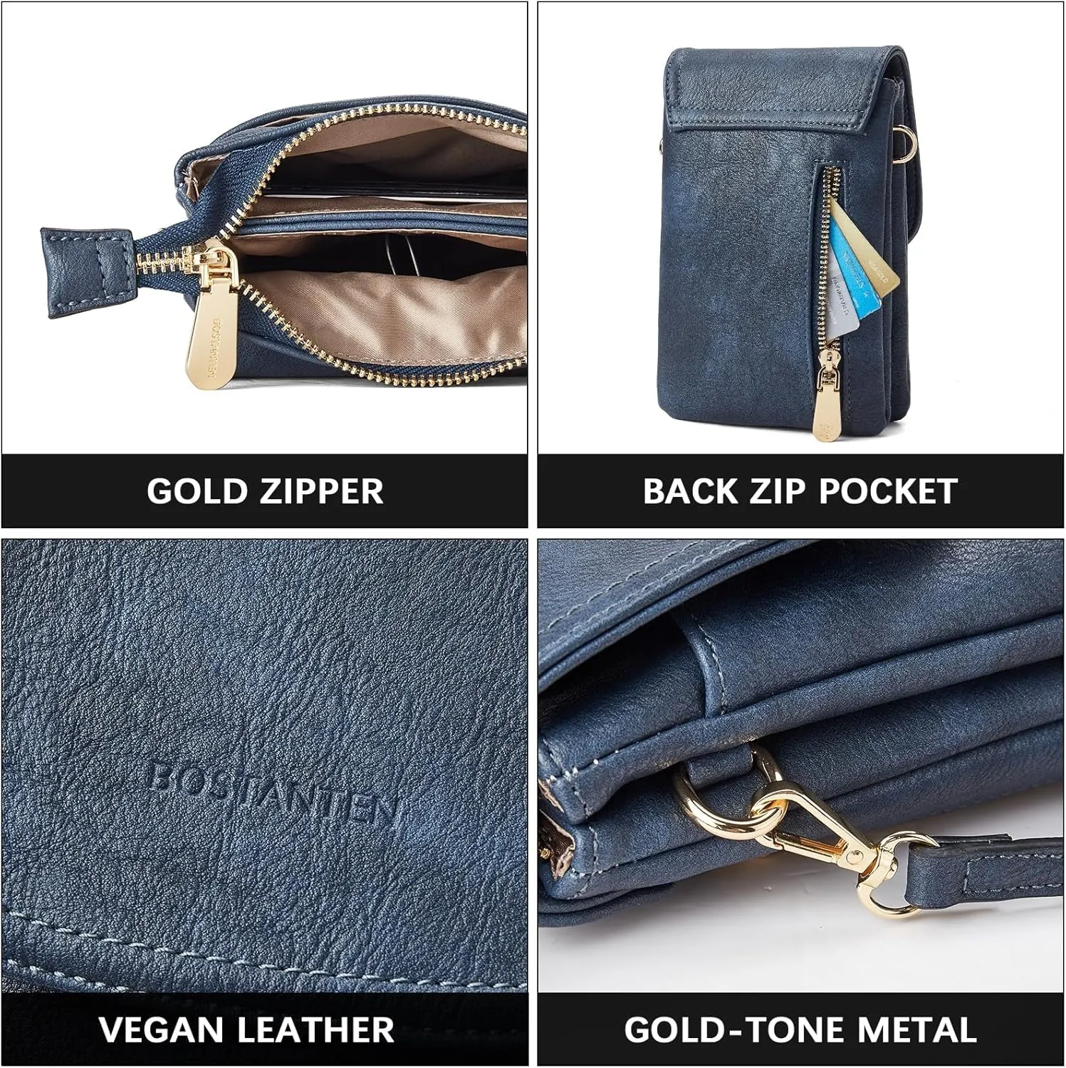 Vegan Leather Crossbody Bags for Women, Designer Cell Phone Bag with Adjustable Strap