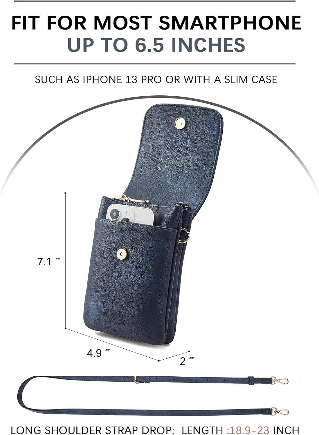 Vegan Leather Crossbody Bags for Women, Designer Cell Phone Bag with Adjustable Strap