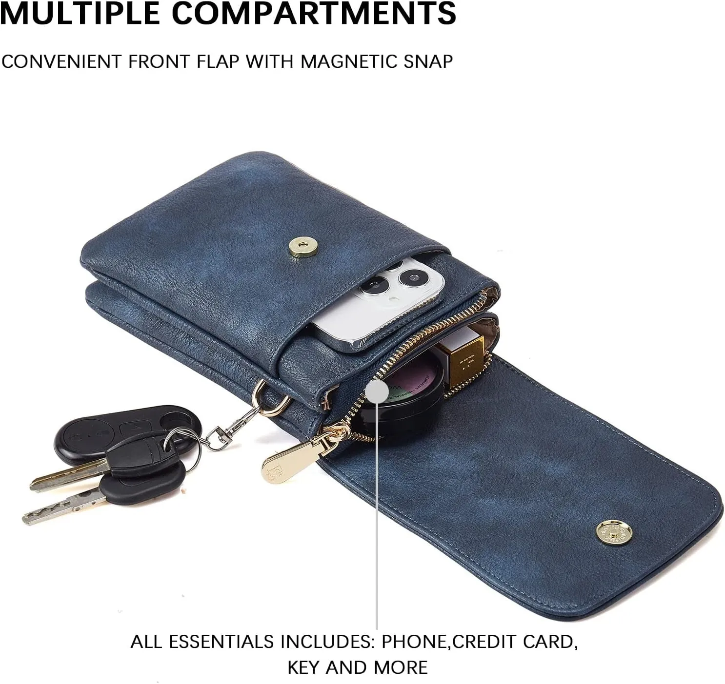 Vegan Leather Crossbody Bags for Women, Designer Cell Phone Bag with Adjustable Strap