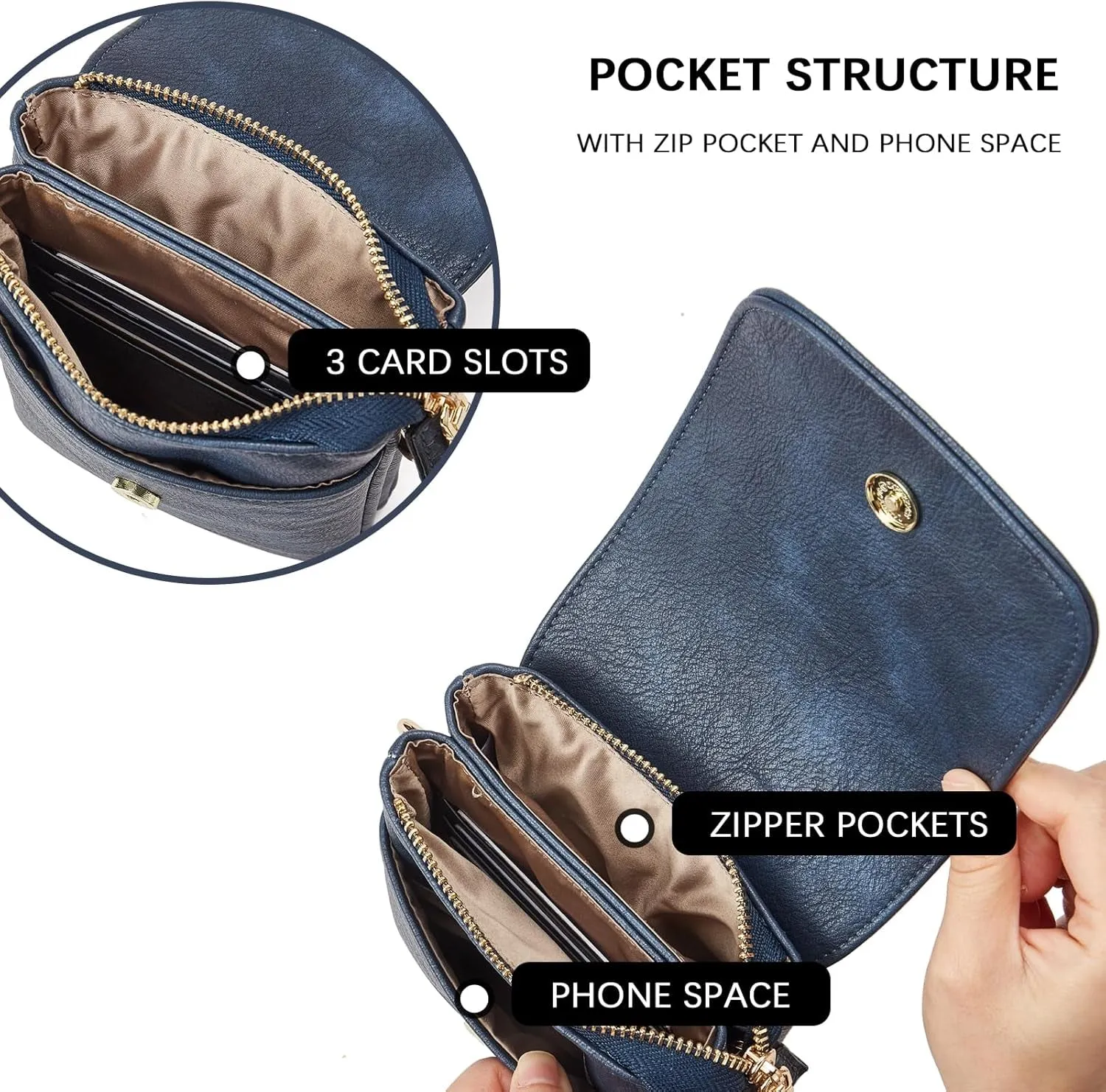Vegan Leather Crossbody Bags for Women, Designer Cell Phone Bag with Adjustable Strap