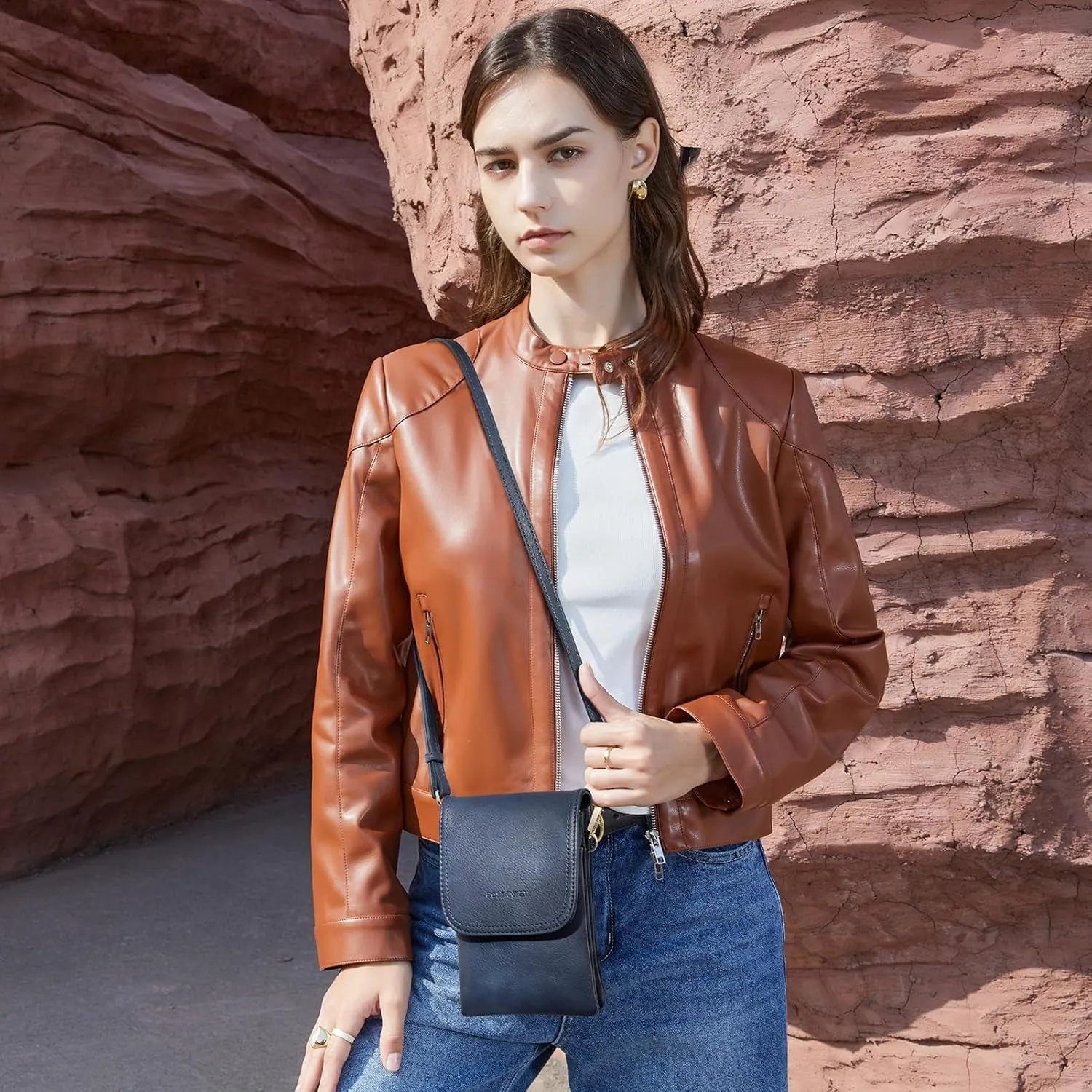 Vegan Leather Crossbody Bags for Women, Designer Cell Phone Bag with Adjustable Strap