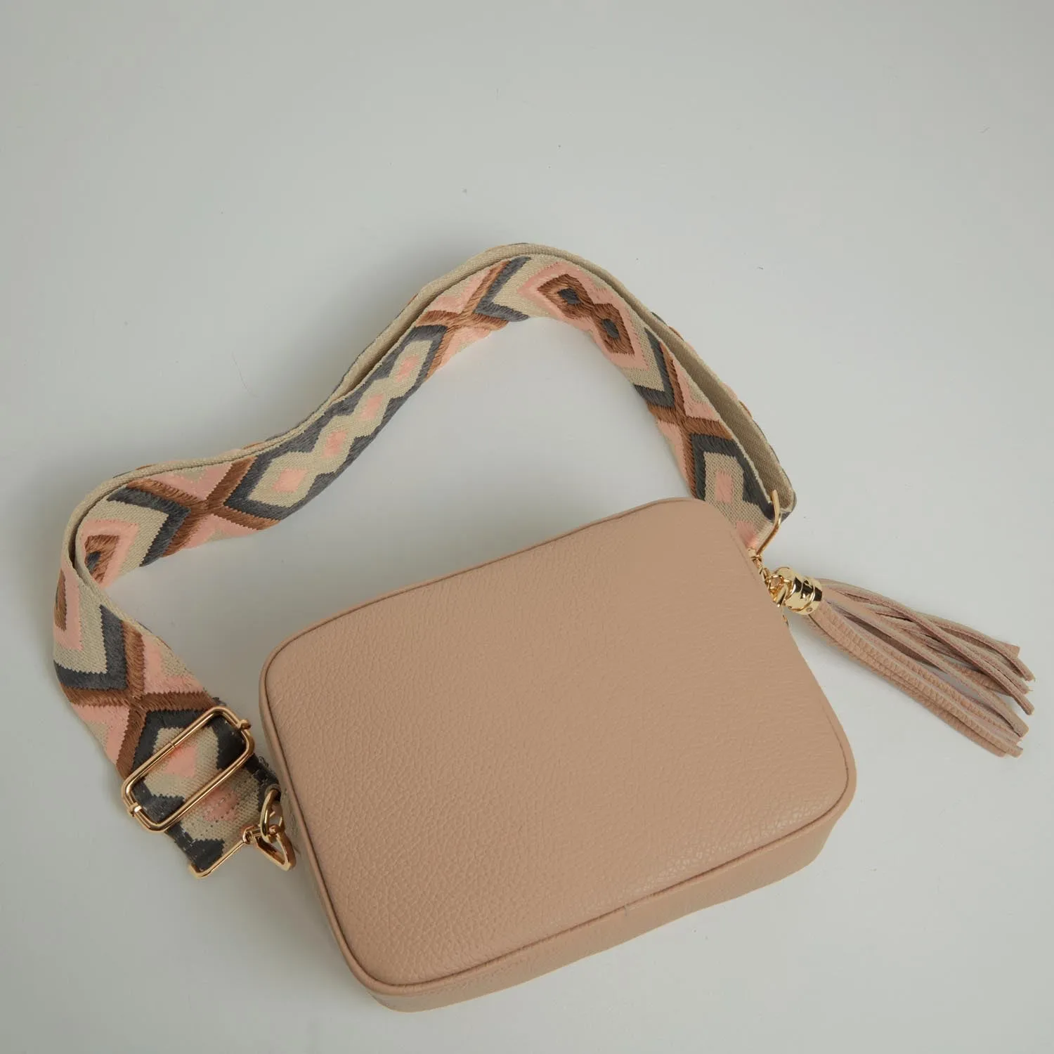 Verona Crossbody Tassel Blush Bag with Pastel Boho Strap