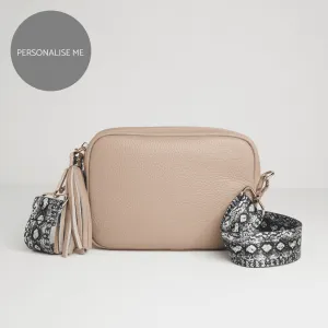 Verona Crossbody Tassel Blush Bag with Snake Print Strap