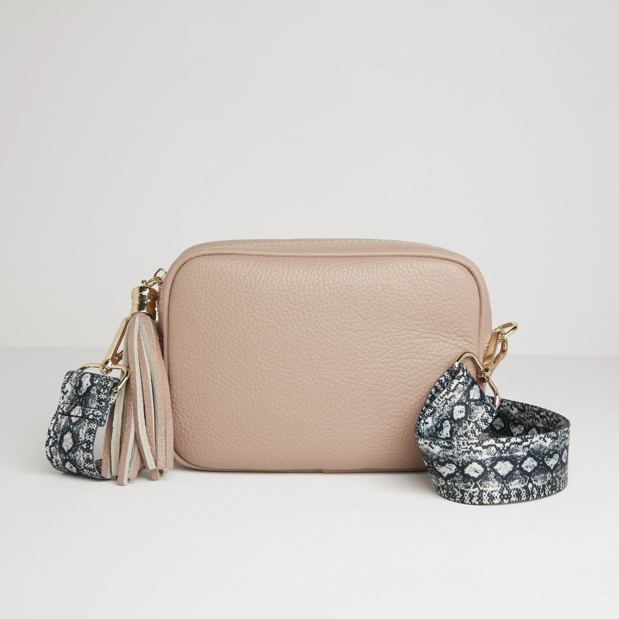 Verona Crossbody Tassel Blush Bag with Snake Print Strap