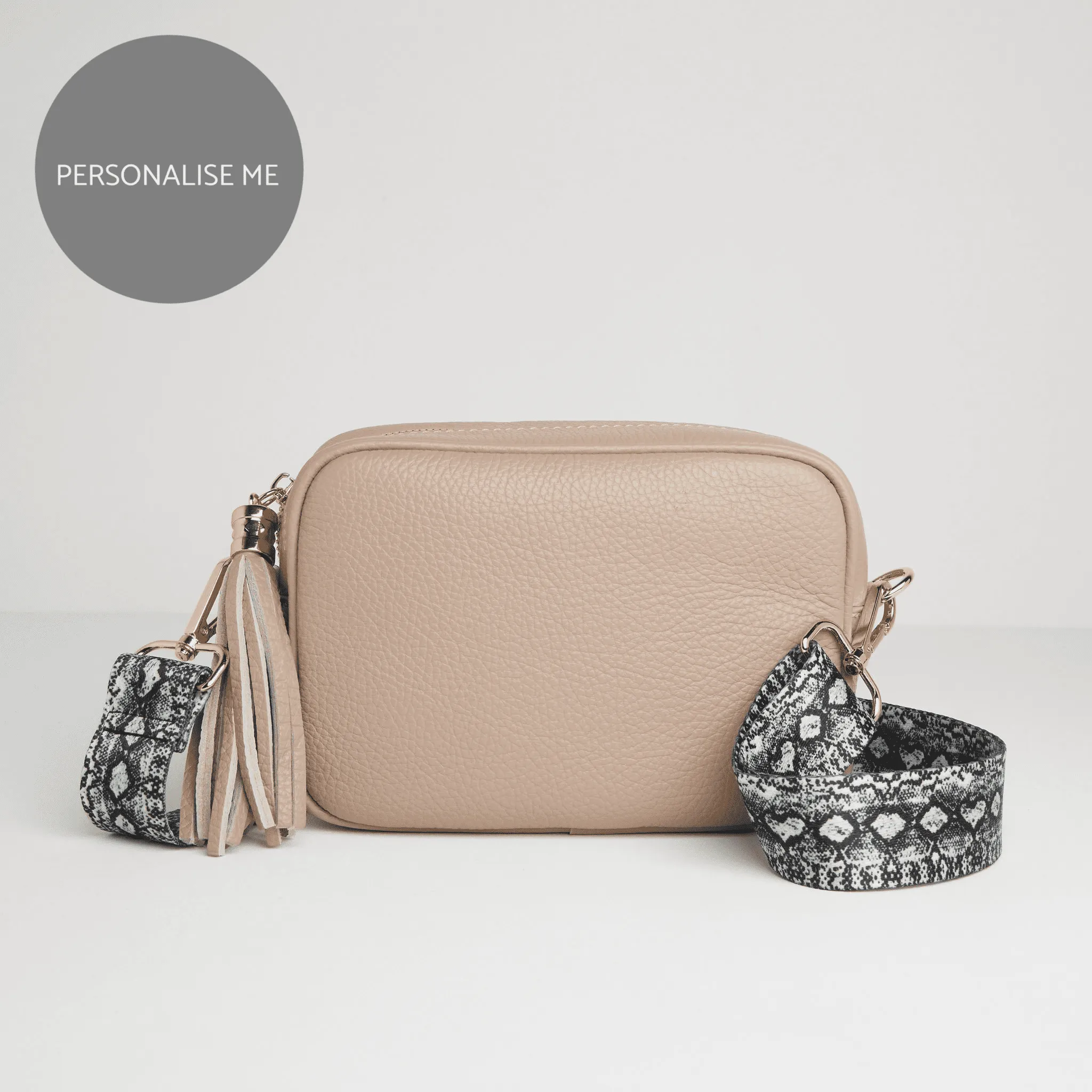 Verona Crossbody Tassel Blush Bag with Snake Print Strap