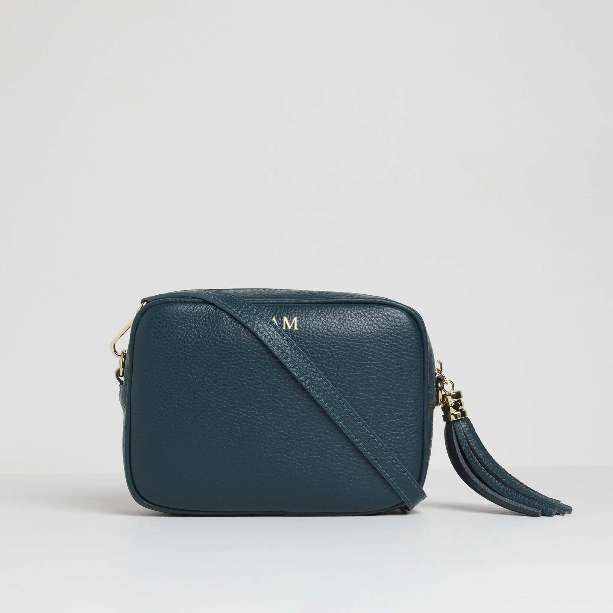 Verona Crossbody Tassel Teal Bag with Black and White Chevron Strap