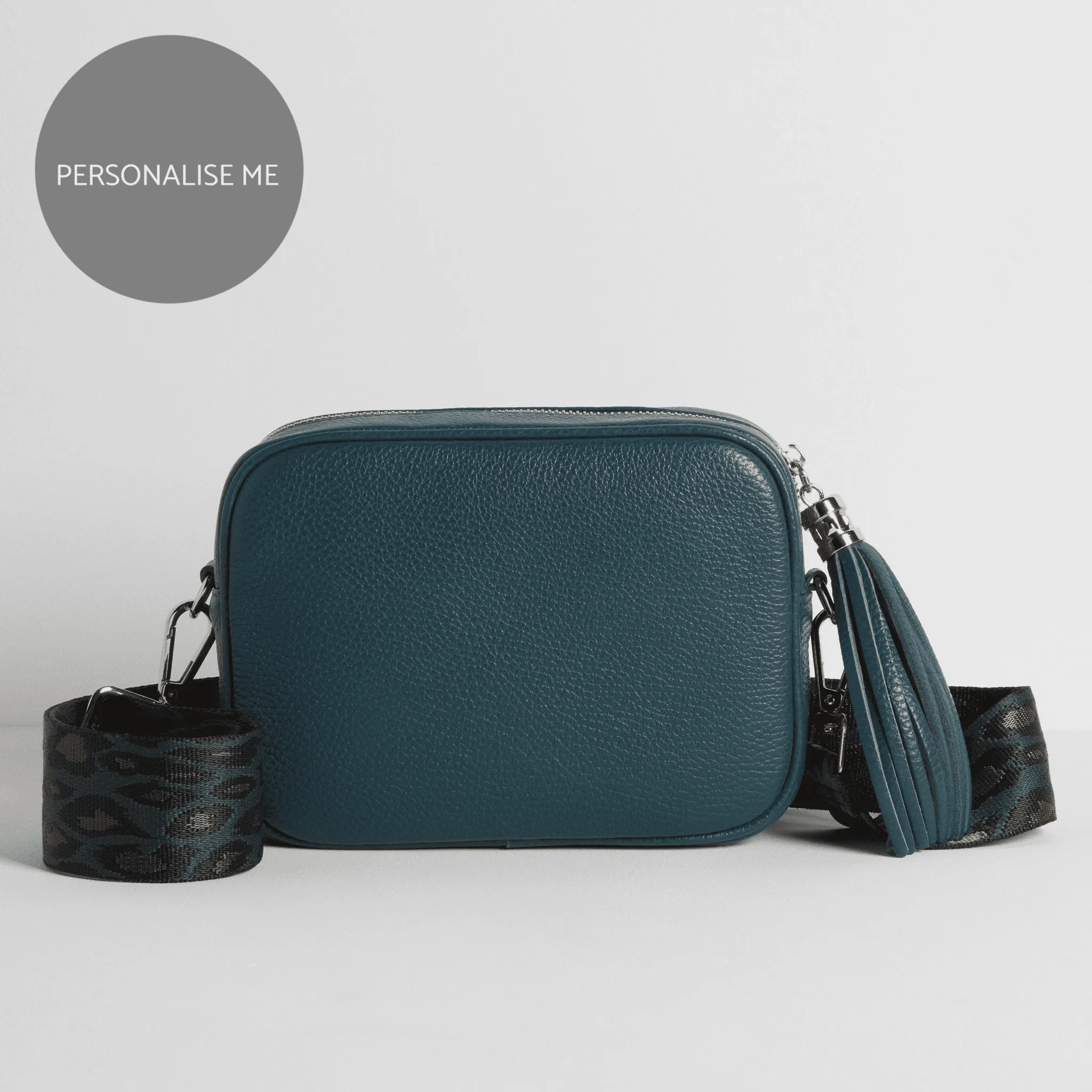 Verona Crossbody Tassel Teal Bag with Teal and Brown Leopard Strap