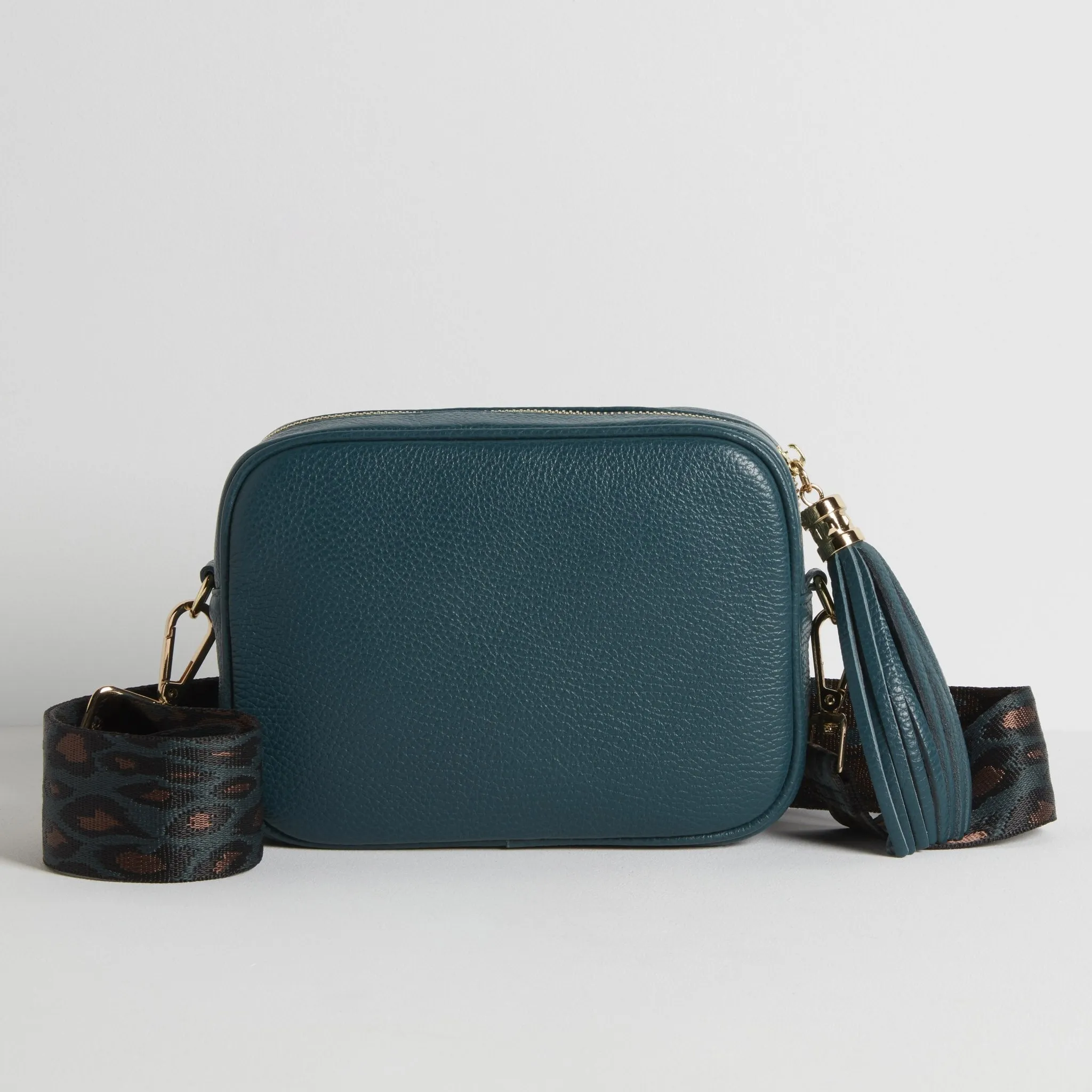 Verona Crossbody Tassel Teal Bag with Teal and Brown Leopard Strap