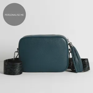 Verona Crossbody Tassel Teal Bag with Teal and Brown Leopard Strap
