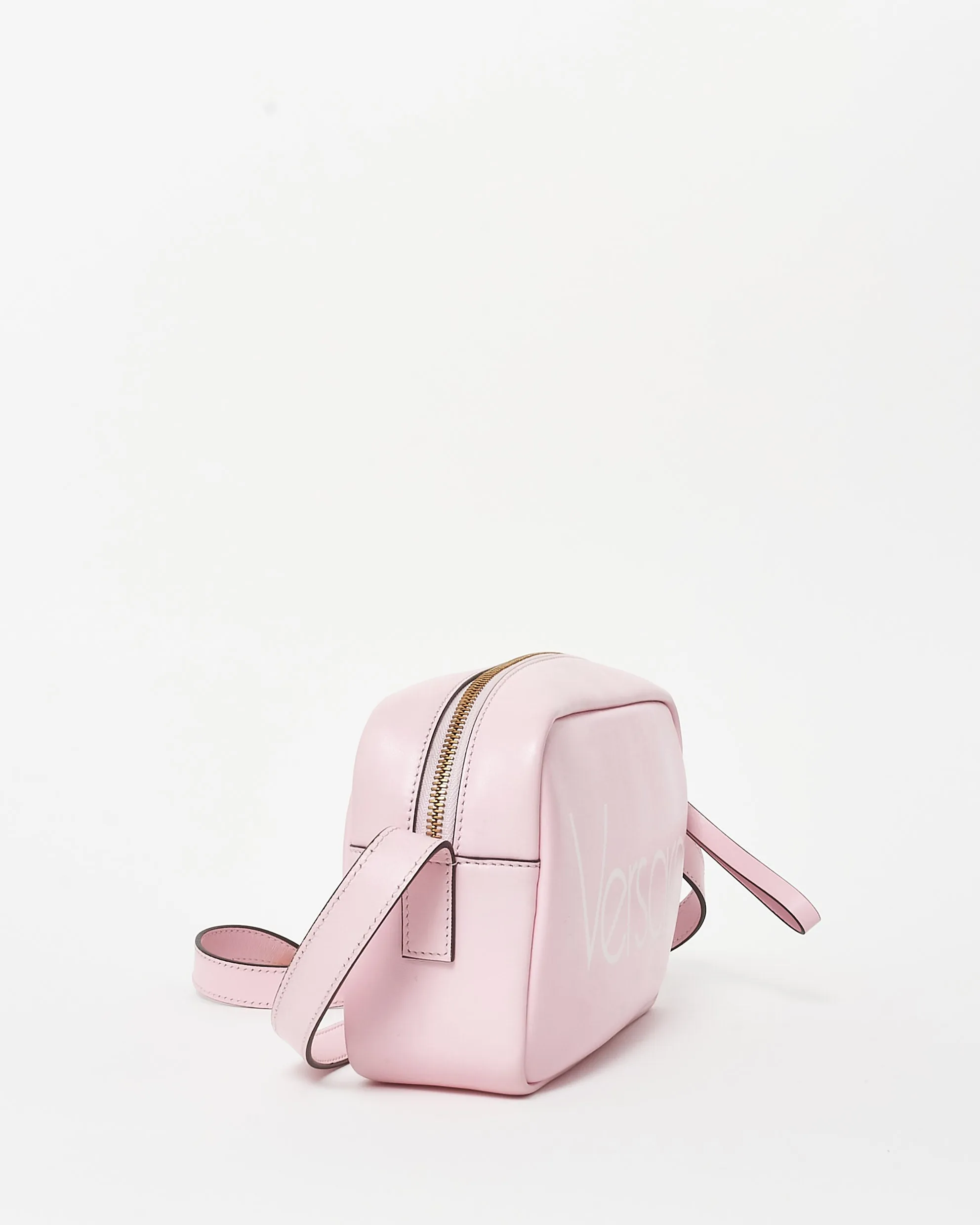 Versace Pink Leather Logo Camera Crossbody Bag