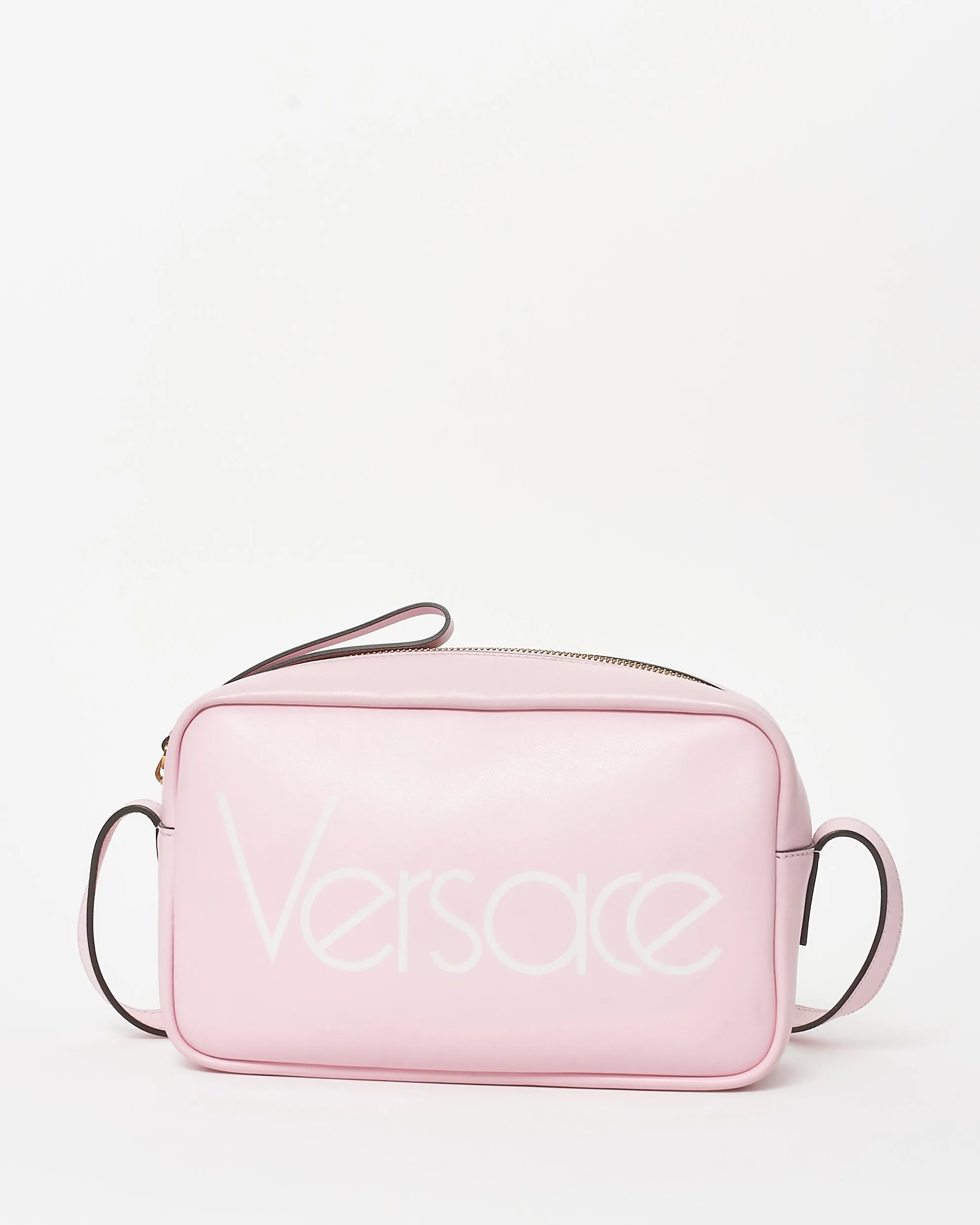 Versace Pink Leather Logo Camera Crossbody Bag