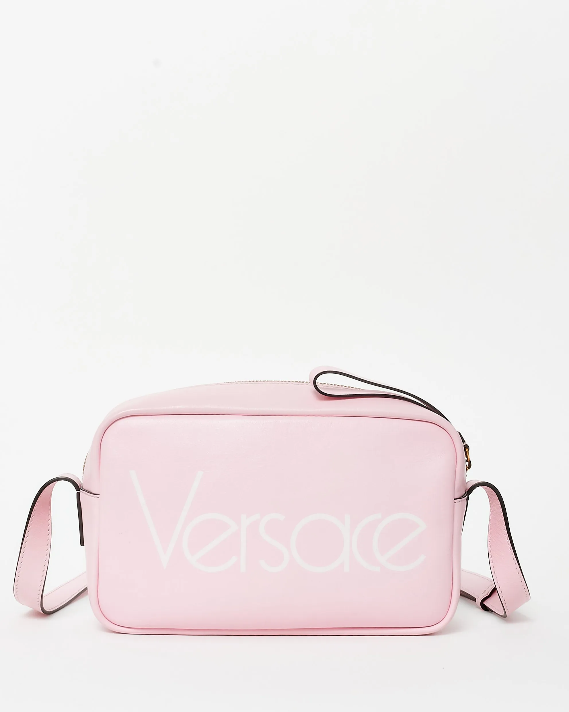 Versace Pink Leather Logo Camera Crossbody Bag