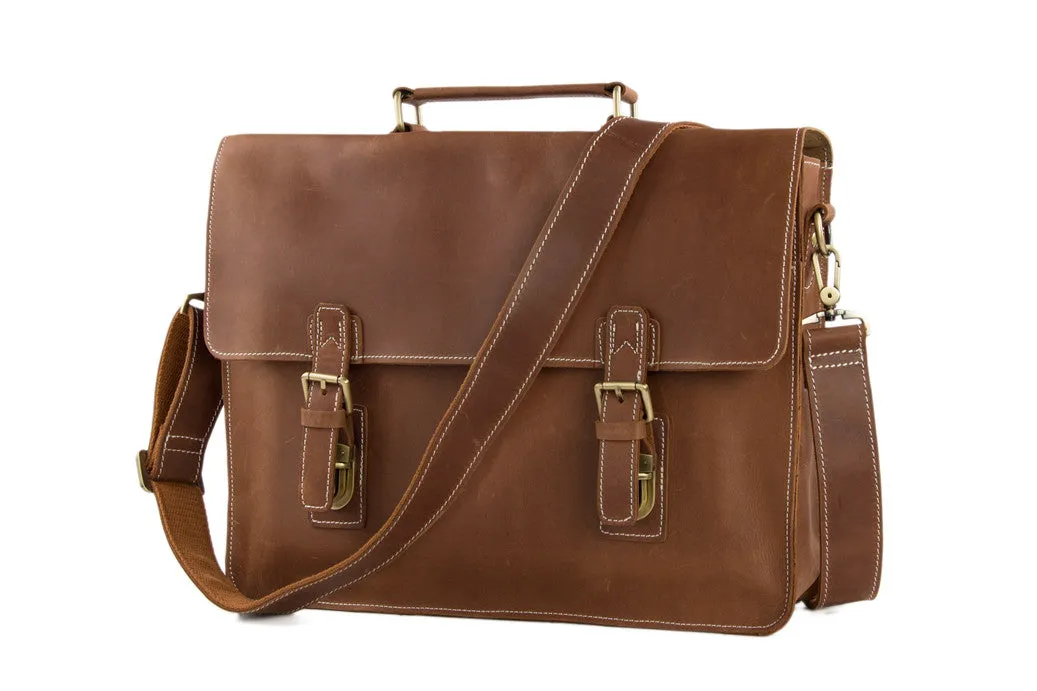 Vintage Brown Leather Briefcase, Men Messenger Bag, Laptop Bag 7035B-1