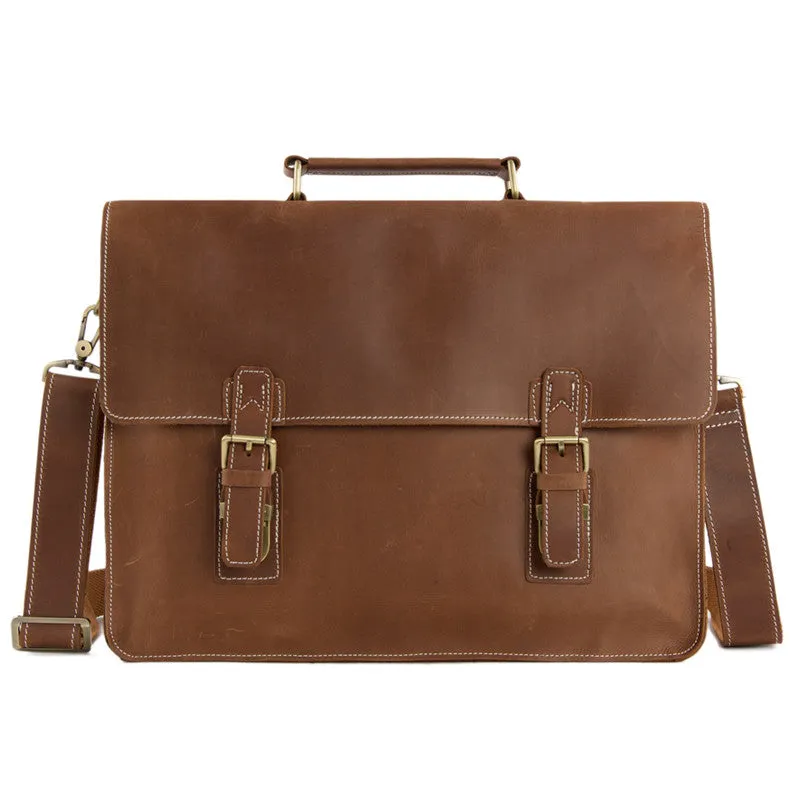 Vintage Brown Leather Briefcase, Men Messenger Bag, Laptop Bag 7035B-1