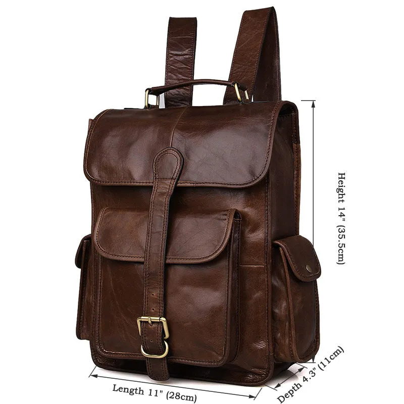 Vintage Full Grain Leather Backpack, Leather Travel Backpack, Leather Laptop Backpack For Men