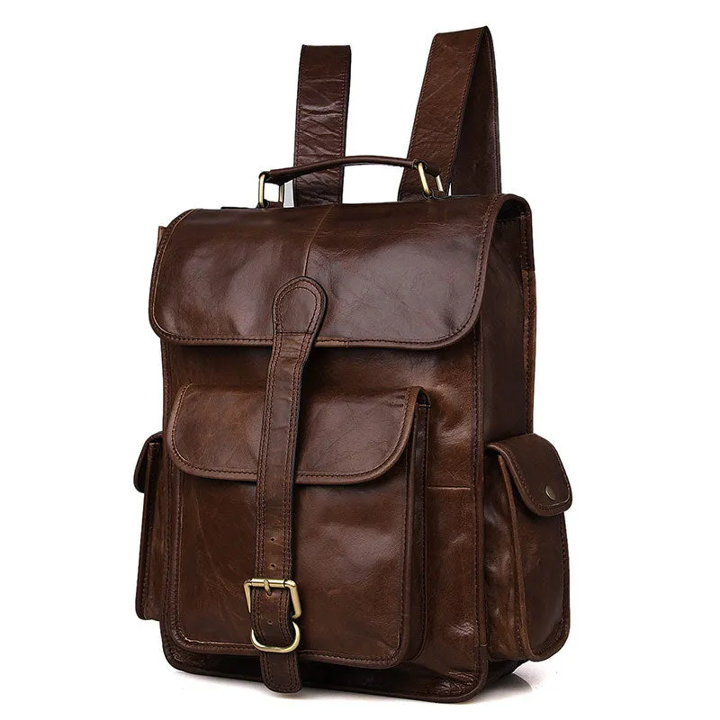 Vintage Full Grain Leather Backpack, Leather Travel Backpack, Leather Laptop Backpack For Men