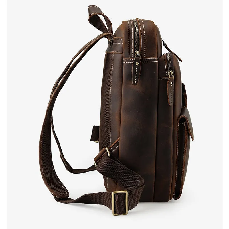 Vintage Leather Backpack Men Large