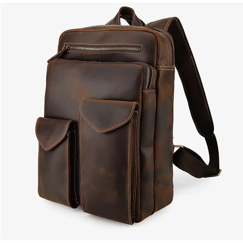 Vintage Leather Backpack Men Large