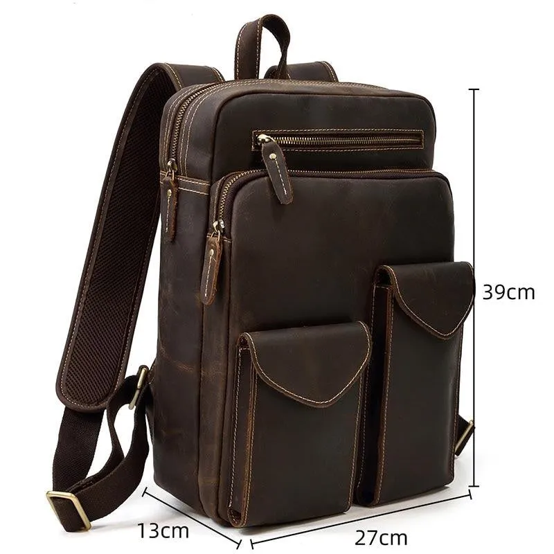 Vintage Leather Backpack Men Large