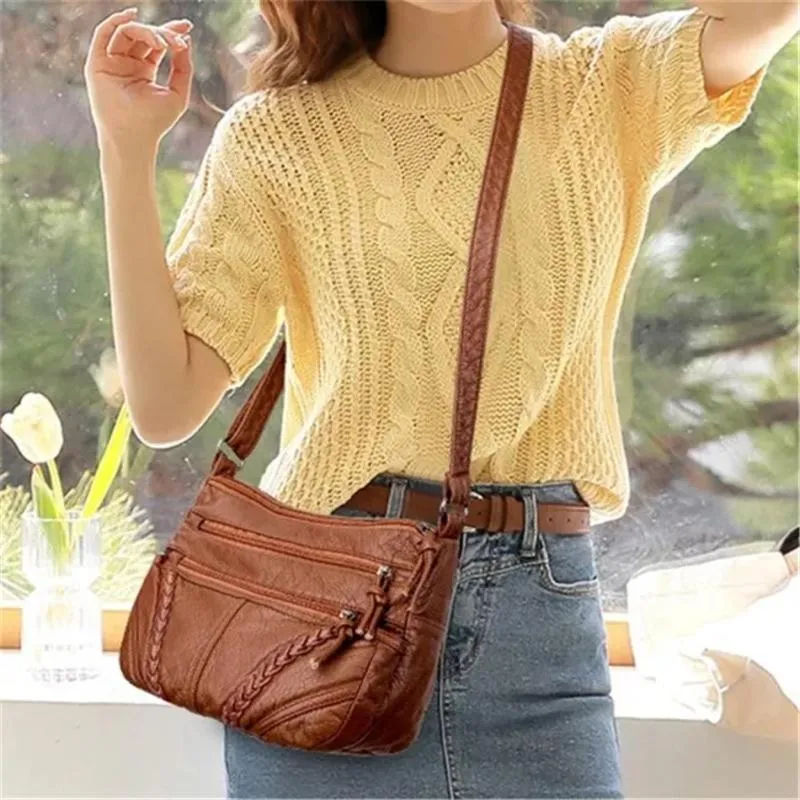 Vintage Style Soft Touch Textured Design Spacious Interior Adjustable Shoulder Strap Crossbody Bag